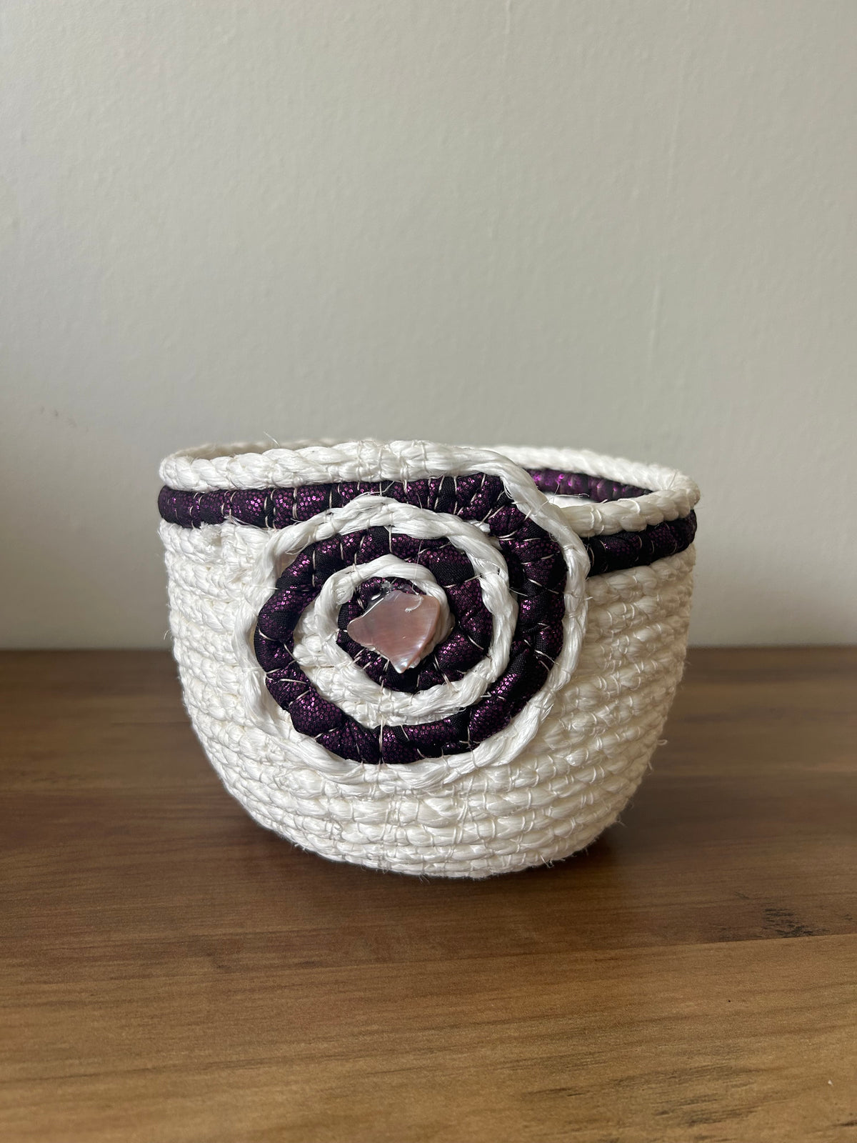 Handmade Mussel Shell Basket - Purple & White